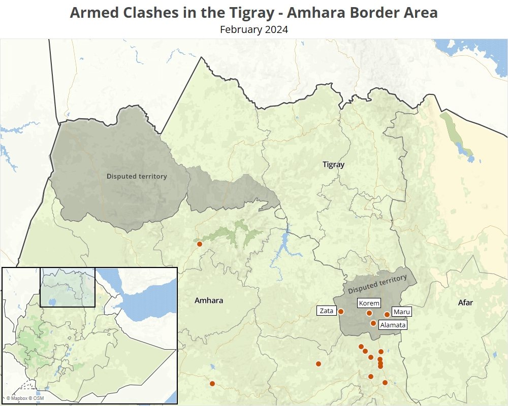 Map : Armed clash in the Tigray-Amhara border area February 2024