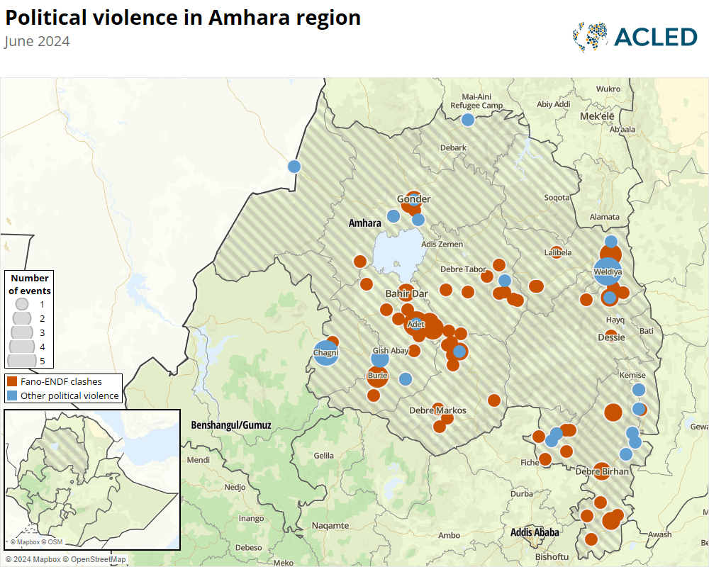 Map - Political violence in Amhara region - June 2024