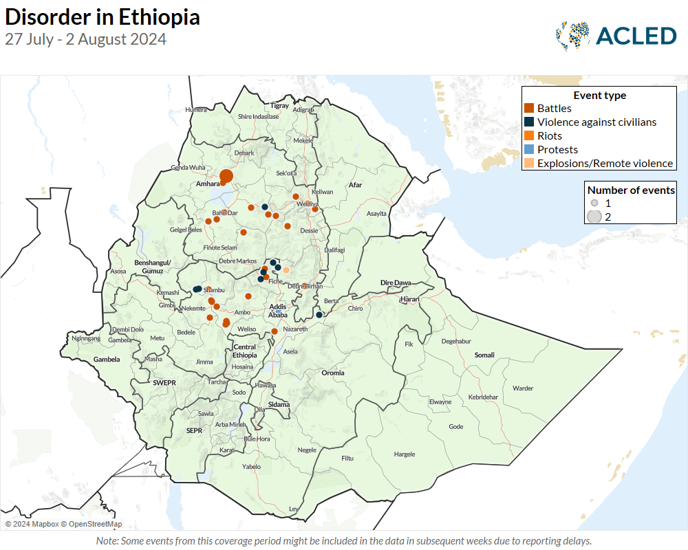 Map - Disorder in Ethiopia 27 July - 2 August 2024