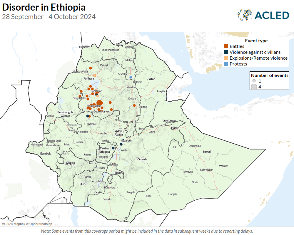 Map - Disorder in Ethiopia 28 September - 4 October 2024