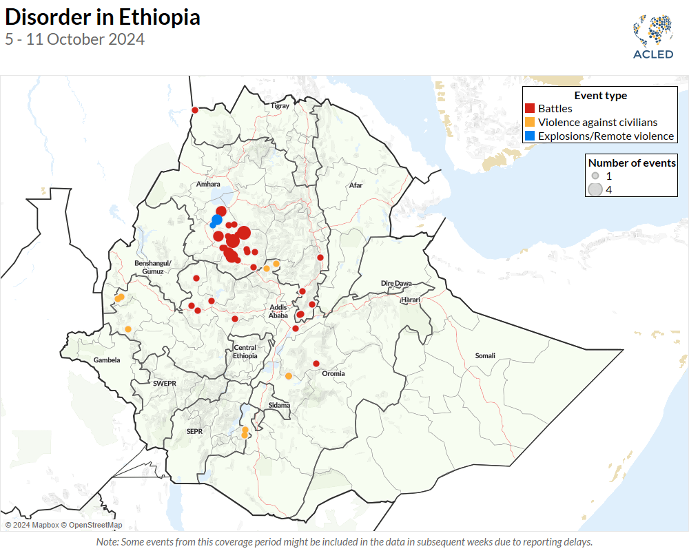 Map - Disorder in Ethiopia 5 - 11 October 2024