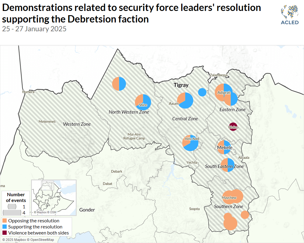 Demonstrations related to security force leaders' resolution supporting the Debretsion faction - January 2025